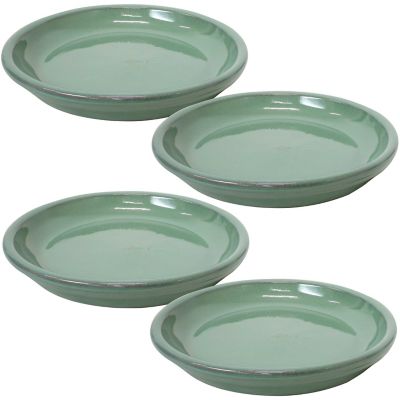 Sunnydaze Decor Glazed UV-Resistant and Frost-Resistant Ceramic Outdoor Flower Pot Planter Saucers - 7 in. D, Seafoam - 4-Pack