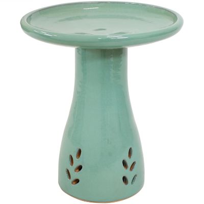 Sunnydaze Decor 21 in. Outdoor Weather-Resistant Garden Patio Classic High-Fired Smooth Ceramic Handpainted Bird Bath, Seafoam
