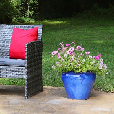 Image showing  Chalet Glazed UV & Frost-Resistant Ceramic Outdoor Planter with Drainage Holes, 15 in. D, Imperial Blue