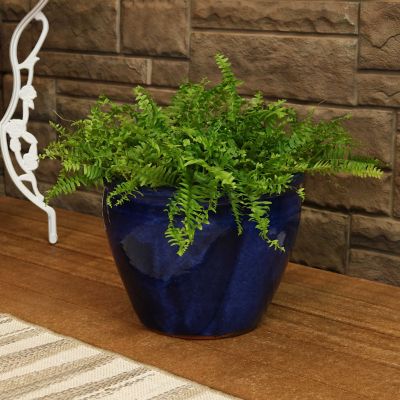 Image showing 6 th Sunnydaze Decor Chalet Glazed UV & Frost-Resistant Ceramic Outdoor Planter with Drainage Holes, 15 in. D, Imperial Blue