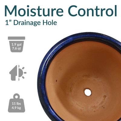 Image showing  Chalet High-Fired Glazed UV Frost-Resistant Ceramic Outdoor Planters with Drainage Holes, 12 in. D, Blue, 2 pk.