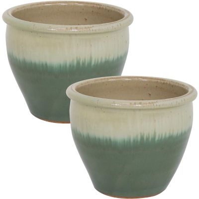 Image showing 5 th Sunnydaze Decor Chalet UV & Frost-Resistant Ceramic Outdoor Flower Planter with Drainage Holes, 12 in. D, Seafoam, 2 pk.