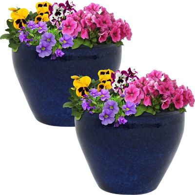 Sunnydaze Decor Chalet High-Fired Glazed Ceramic Planter - 9 in. Diameter - Imperial Blue - UV & Frost-Resistant - 2-Pack