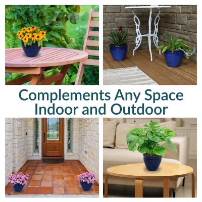 Image showing  Chalet High-Fired Glazed Ceramic Planter - 9 in. Diameter - Imperial Blue - UV & Frost-Resistant, 2 pk.