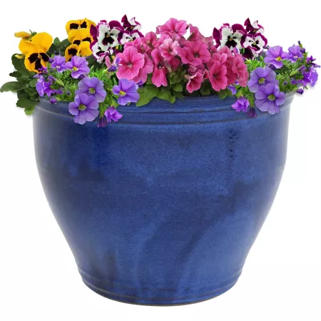 Sunnydaze Decor Studio UV and Frost Resistant Ceramic Outdoor Planter with Drainage Holes - 18" Deep Imperial Blue Planters