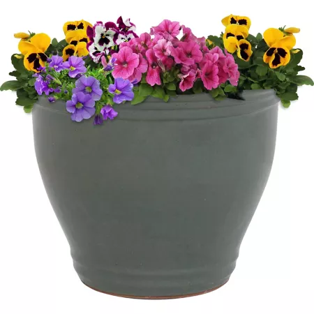 Sunnydaze Decor Studio UV- and Frost-Resistant Glazed Ceramic Outdoor Flower Pot with Drainage Holes 15-in Gray Planters