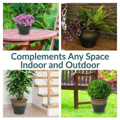 Image showing  Studio High-Fired UV & Frost-Resistant Ceramic Outdoor Planter with Drainage Holes, 15 in. D, Forest Lake Green