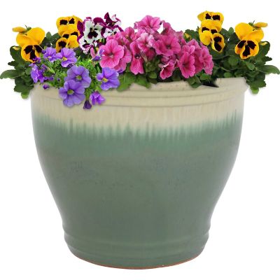 Sunnydaze Decor Studio High-Fired Glazed UV- and Frost-Resistant Ceramic Outdoor Flower Pot with Drainage Holes, 15 in., Seafoam