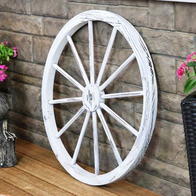 Image showing  Wooden Rustic Western Style Wagon Wheel Yard Landscape Porch Patio Decor - 30 in. - White, DSL-929