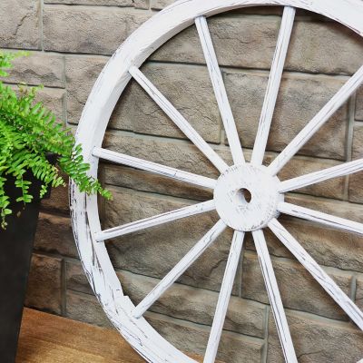 Image showing 5 th Sunnydaze Decor Wooden Rustic Western Style Wagon Wheel Yard Landscape Porch Patio Decor - 30 in. - White, DSL-929