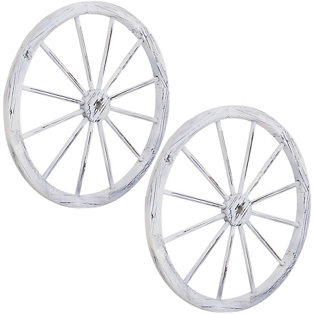 Sunnydaze Decor 29 in. White Wooden Wagon Wheels, 2 pk., DSL-929-2PK