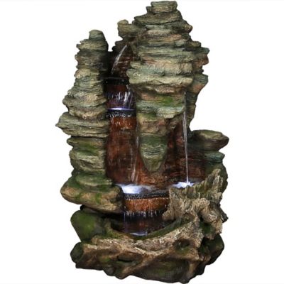 Sunnydaze Decor 61 in. H Polyresin and Fiberglass Flat Rock Summit Waterfall Outdoor Water Fountain with LED Lights, DW-09032