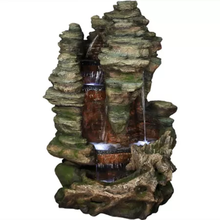 Sunnydaze Decor DW-09032 61 in Tall Flat Rock Summit Outdoor Polyresin and Fiberglass Waterfall Fountain with LED Lights Fountains