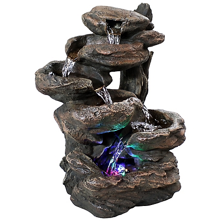 Sunnydaze Decor Staggered Rock Falls Tabletop Fountain with LED Lights
