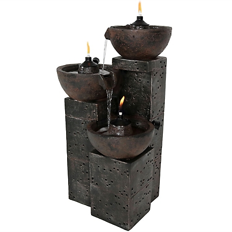 Sunnydaze Decor 3-Tier Burning Bowls Fire and Water Fountain, 16 in. x 20 in. x 34.5 in., 29 lb., 3 gal. Capacity, DW-172051