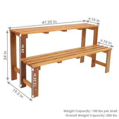 Image showing  2-Tier Meranti Wood Plant Stand with Teak Oil Finish