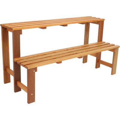 Image showing  2-Tier Meranti Wood Plant Stand with Teak Oil Finish