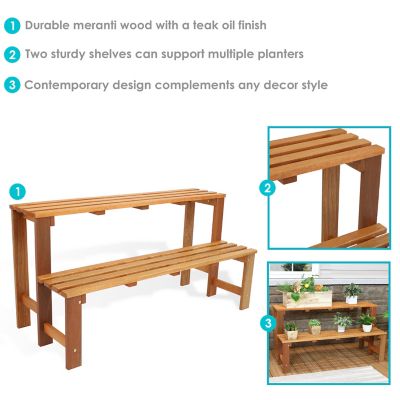 Image showing  2-Tier Meranti Wood Plant Stand with Teak Oil Finish