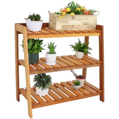 Image showing 8 th Sunnydaze Decor Meranti Wooden Garden Shelf with Teak Oil Finish, 18 in. x 36 in. x 34.5 in.