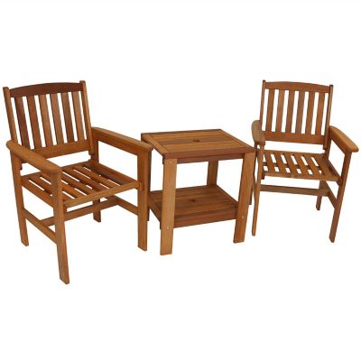 Sunnydaze Decor 3 pc. Meranti Wood Outdoor Patio Conversation Set, Teak Oil Finish