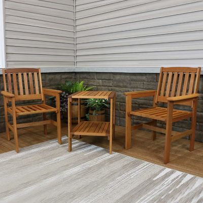 Image showing  Outdoor Meranti Wood Patio Table and Chairs Conversation Set, Brown, 3 pc.