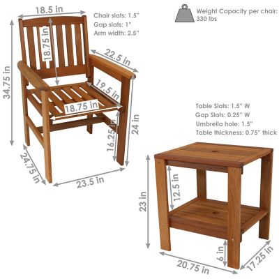 Image showing  Outdoor Meranti Wood Patio Table and Chairs Conversation Set, Brown, 3 pc.
