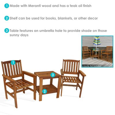 Image showing  Outdoor Meranti Wood Patio Table and Chairs Conversation Set, Brown, 3 pc.