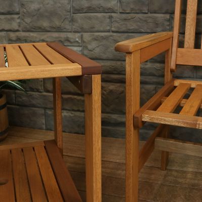 Image showing  Outdoor Meranti Wood Patio Table and Chairs Conversation Set, Brown, 3 pc.