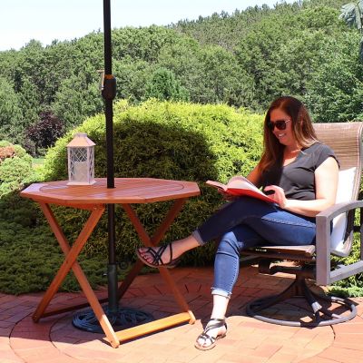 Image showing  Outdoor Meranti Wood with Teak Oil Finish Folding Octagon Patio Dining Table, 35 in., Brown