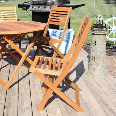 Image showing  Outdoor Meranti Wood with Teak Oil Finish Wooden Folding Patio Bistro Chairs Set - Brown - 2pk