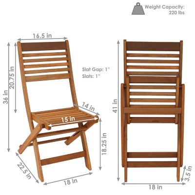 Image showing  Outdoor Meranti Wood with Teak Oil Finish Wooden Folding Patio Bistro Chairs Set - Brown - 2pk