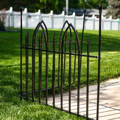 Image showing  Outdoor Lawn and Garden Metal Gothic Arch Style Decorative Border Fence Panel Set - 6 ft. - Black - 2pk