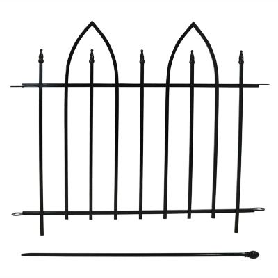 Image showing  Outdoor Lawn and Garden Metal Gothic Arch Style Decorative Border Fence Panel Set - 6 ft. - Black - 2pk