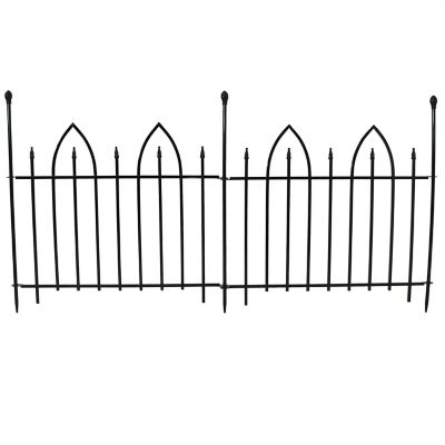 Image showing  Outdoor Lawn and Garden Metal Gothic Arch Style Decorative Border Fence Panel Set - 6 ft. - Black - 2pk