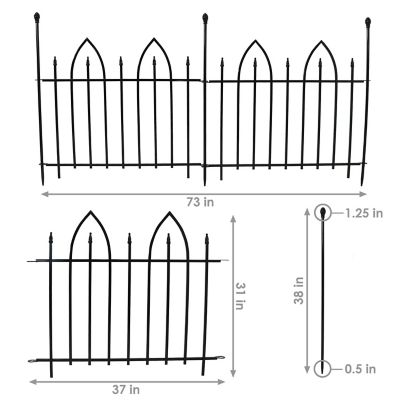 Image showing  Outdoor Lawn and Garden Metal Gothic Arch Style Decorative Border Fence Panel Set - 6 ft. - Black - 2pk
