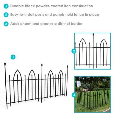 Image showing 6 th Sunnydaze Decor Outdoor Lawn and Garden Metal Gothic Arch Style Decorative Border Fence Panel Set - 6 ft. - Black - 2pk