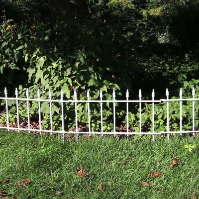 Image showing  Outdoor Lawn and Garden Metal Roman Style Decorative Border Fence Panel Set - 9' - White - 5pk