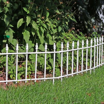 Image showing  Outdoor Lawn and Garden Metal Roman Style Decorative Border Fence Panel Set - 9' - White - 5pk
