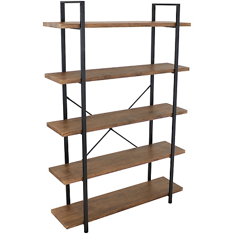 Sunnydaze Decor 5-Tier Bookcase with Shelves, Teak, 47.5 in. x 12.75 in. x 70 in.