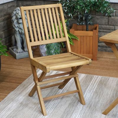 Image showing  Outdoor Solid Teak Wood with Stained Finish Nantasket Folding Dining Chairs - Light Brown - 2pk