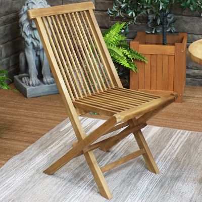 Image showing  Outdoor Solid Teak Wood with Light Stained Finish Hyannis Folding Dining Chair, Light Brown