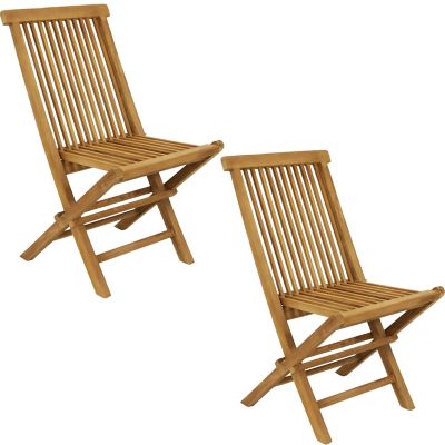 Sunnydaze Decor Outdoor Solid Teak Wood with Stained Finish Hyannis Folding Dining Chairs - Light Brown - 2pk