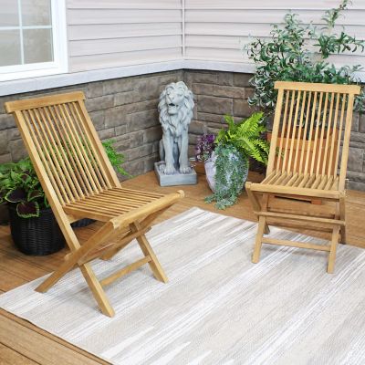 Image showing  Outdoor Solid Teak Wood with Stained Finish Hyannis Folding Dining Chairs, Light Brown, 2 pk.