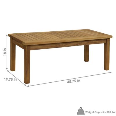 Image showing  Outdoor Solid Teak Wood with Light Stained Finish Rectangular Coffee Table - 44 in. - Light Brown