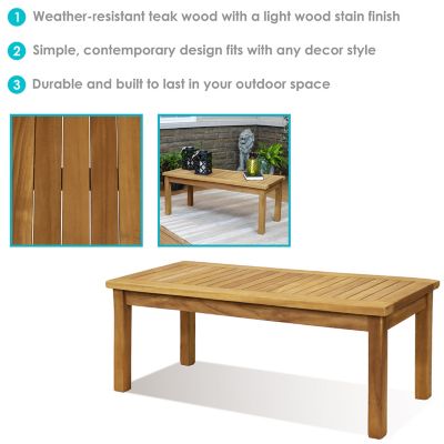Image showing  Outdoor Solid Teak Wood with Light Stained Finish Rectangular Coffee Table - 44 in. - Light Brown