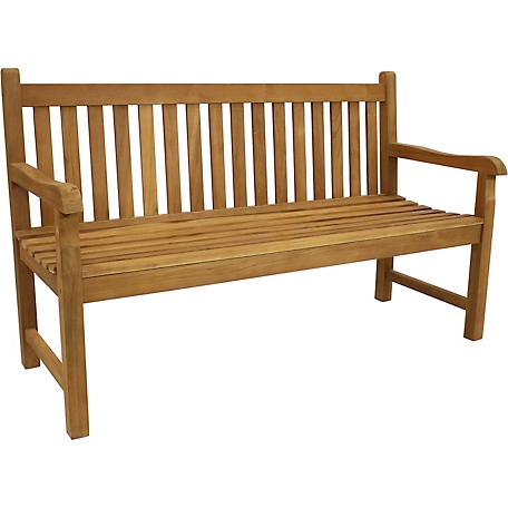 Sunnydaze Decor Mission-Style Teak Wooden 2-Person Outdoor Patio Garden Bench, 59 in.