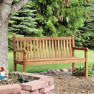 Image showing  59 in. 2-Person Mission-Style Teak Wooden Outdoor Patio Garden Bench