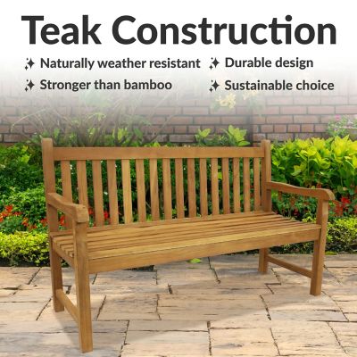 Image showing  59 in. 2-Person Mission-Style Teak Wooden Outdoor Patio Garden Bench