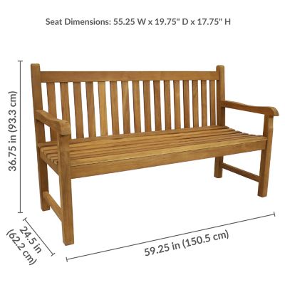 Image showing  59 in. 2-Person Mission-Style Teak Wooden Outdoor Patio Garden Bench