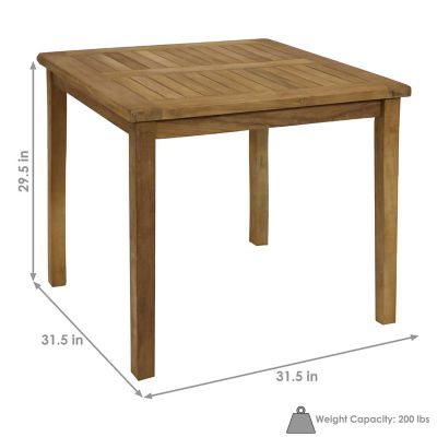 Image showing  Teak Square Outdoor Dining Table with Light Stain Finish - 32 in.